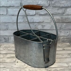 Pottery Barn Silver Metal 6 pack beer Caddy with Handle and bottle opener